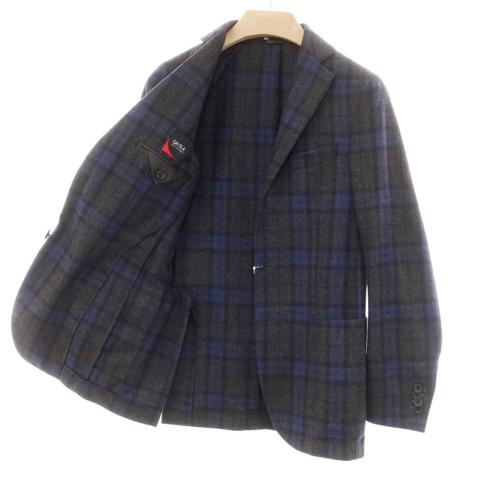 【中古】ガイオラ GAiOLA フランネルウール チェック テーラードジャケット グレーxパープルネイビー【 42 】【 状態ランクC 】【 メンズ 】 [EPD]