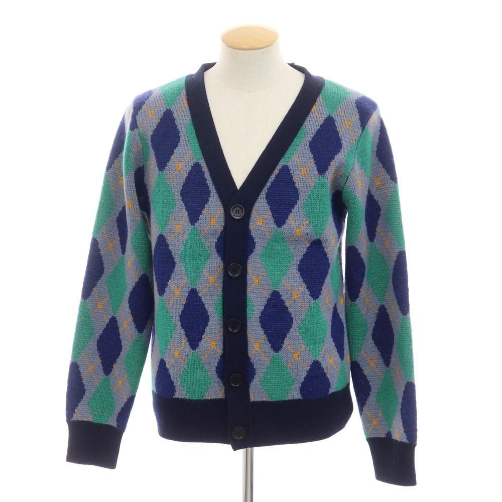 【中古】ウェールズ ボナー WALES BONNER モヘヤナイロンウール アーガイル カーディガン ブルーグレーxネイビー【 S 】【 状態ランクB 】【 メンズ 】 [EPD]