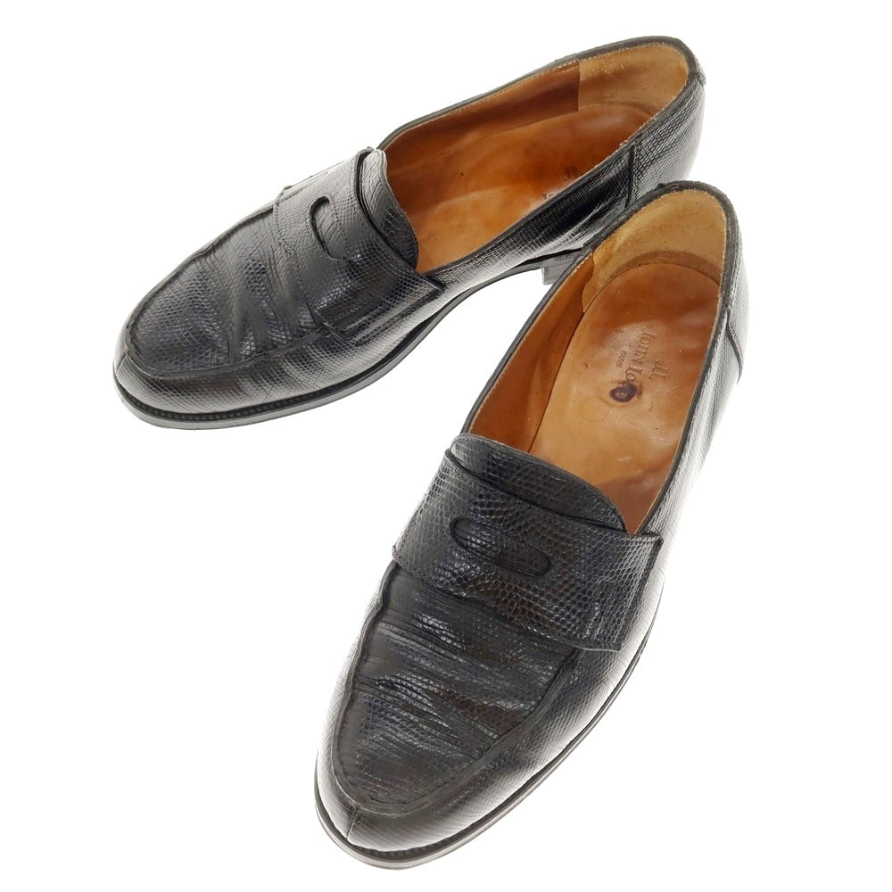 【中古】ジョンロブ John Lobb LOPEZ リザード コインローファー ブラック【 7 1/2 E 】【 状態ランクC 】【 メンズ 】