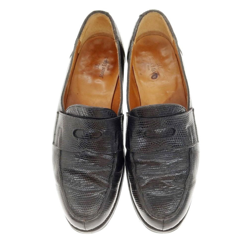 【中古】ジョンロブ John Lobb LOPEZ リザード コインローファー ブラック【 7 1/2 E 】【 状態ランクC 】【 メンズ 】