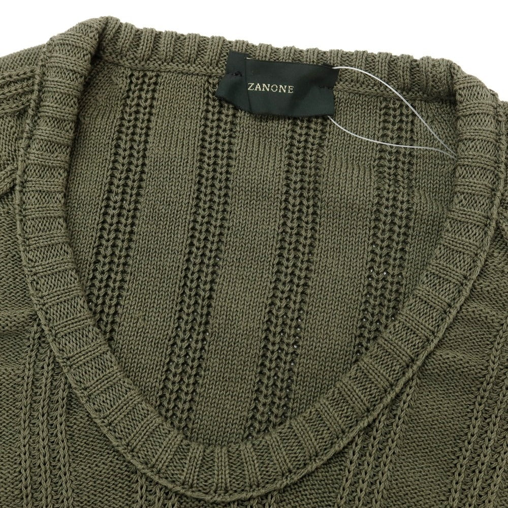 【中古】ザノーネ ZANONE コットン Uネック プルオーバーニット オリーブ【 48 】【 状態ランクB 】【 メンズ 】[EPD]