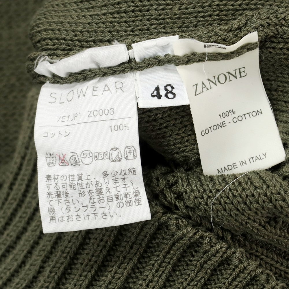【中古】ザノーネ ZANONE コットン Uネック プルオーバーニット オリーブ【 48 】【 状態ランクB 】【 メンズ 】[EPD]