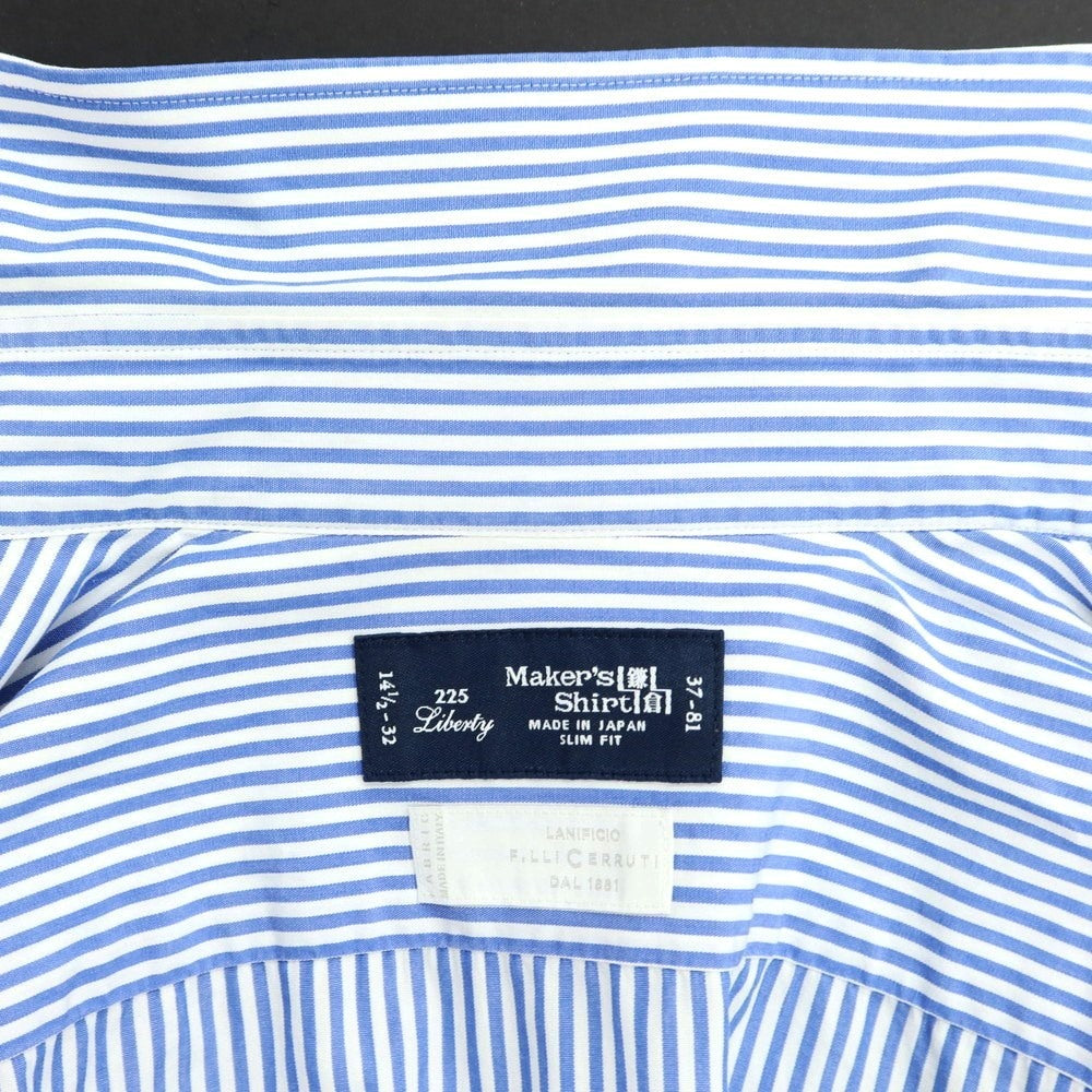 【中古】メイカーズシャツ カマクラ Makers Shirt 鎌倉 コットン ストライプ レギュラーカラー ドレスシャツ ブルーxホワイト【 37 】【 状態ランクC 】【 メンズ 】