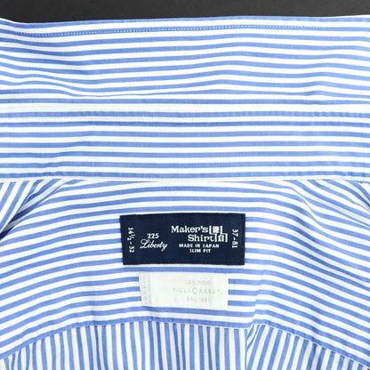 【中古】メイカーズシャツ カマクラ Makers Shirt 鎌倉 コットン ストライプ レギュラーカラー ドレスシャツ ブルーxホワイト【 37 】【 状態ランクC 】【 メンズ 】