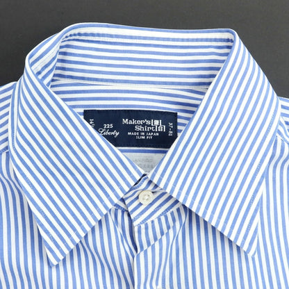 【中古】メイカーズシャツ カマクラ Makers Shirt 鎌倉 コットン ストライプ レギュラーカラー ドレスシャツ ブルーxホワイト【 37 】【 状態ランクC 】【 メンズ 】