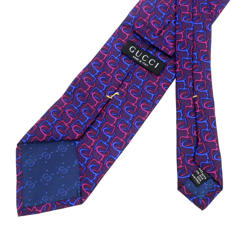 【中古】グッチ GUCCI シルク ビットプリント ネクタイ パープルxブルー【 状態ランクB 】【 メンズ 】