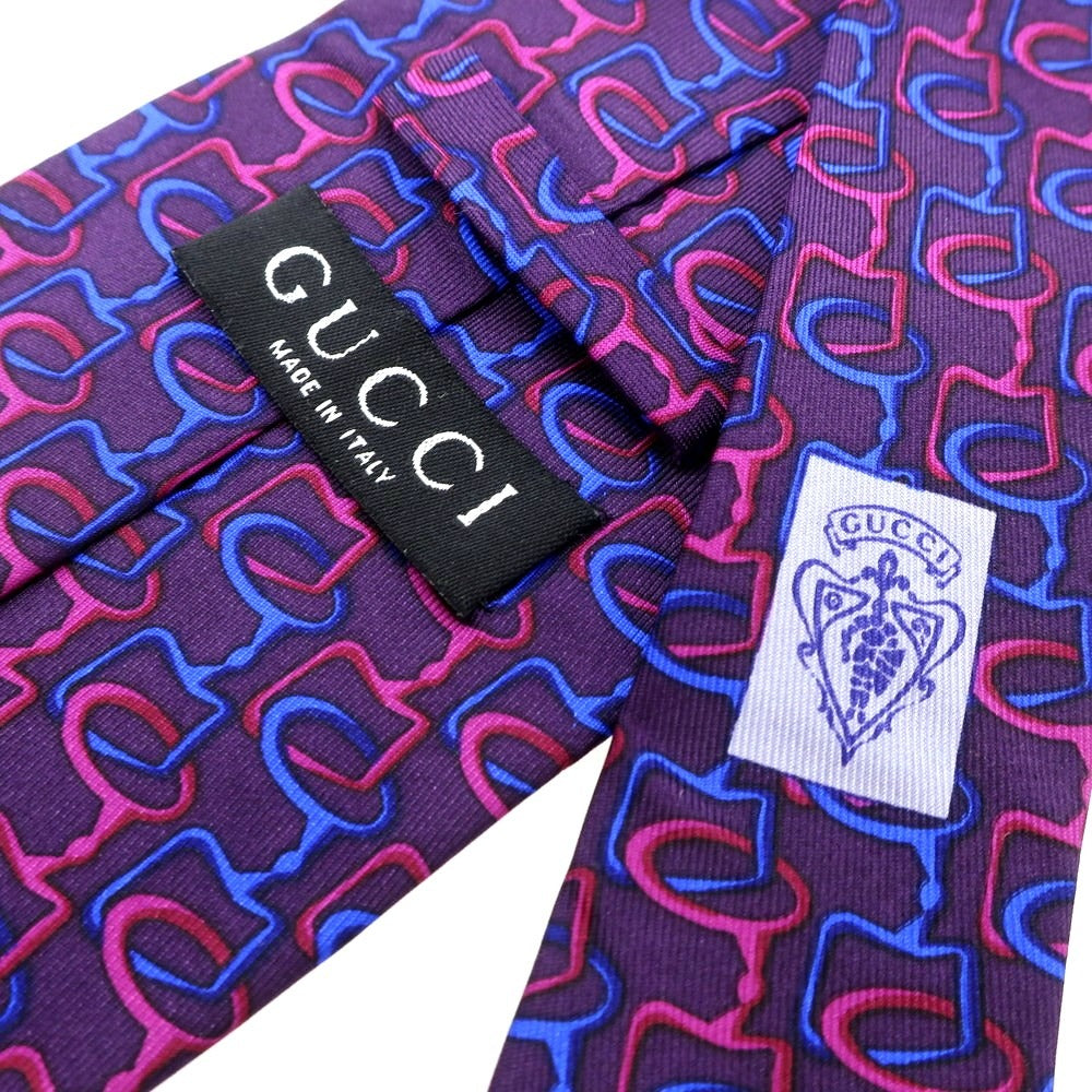 【中古】グッチ GUCCI シルク ビットプリント ネクタイ パープルxブルー【 状態ランクB 】【 メンズ 】