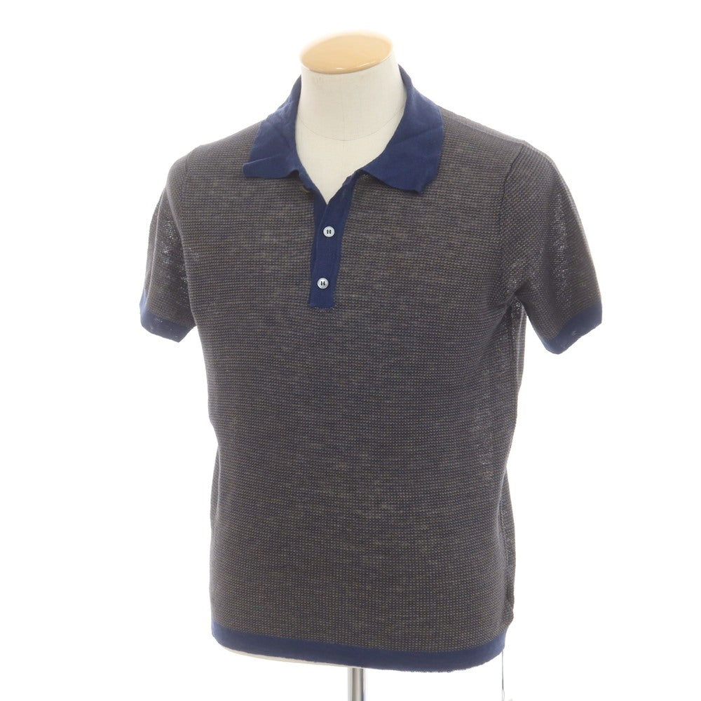 【新品】ザノーネ ZANONE リネン 半袖 ポロニット オリーブxネイビー【 44 】【 状態ランクN 】【 メンズ 】