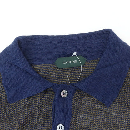 [New] ZANONE Linen Short Sleeve Polo Knit Olive x Navy [44] [Condition Rank N] [Men&