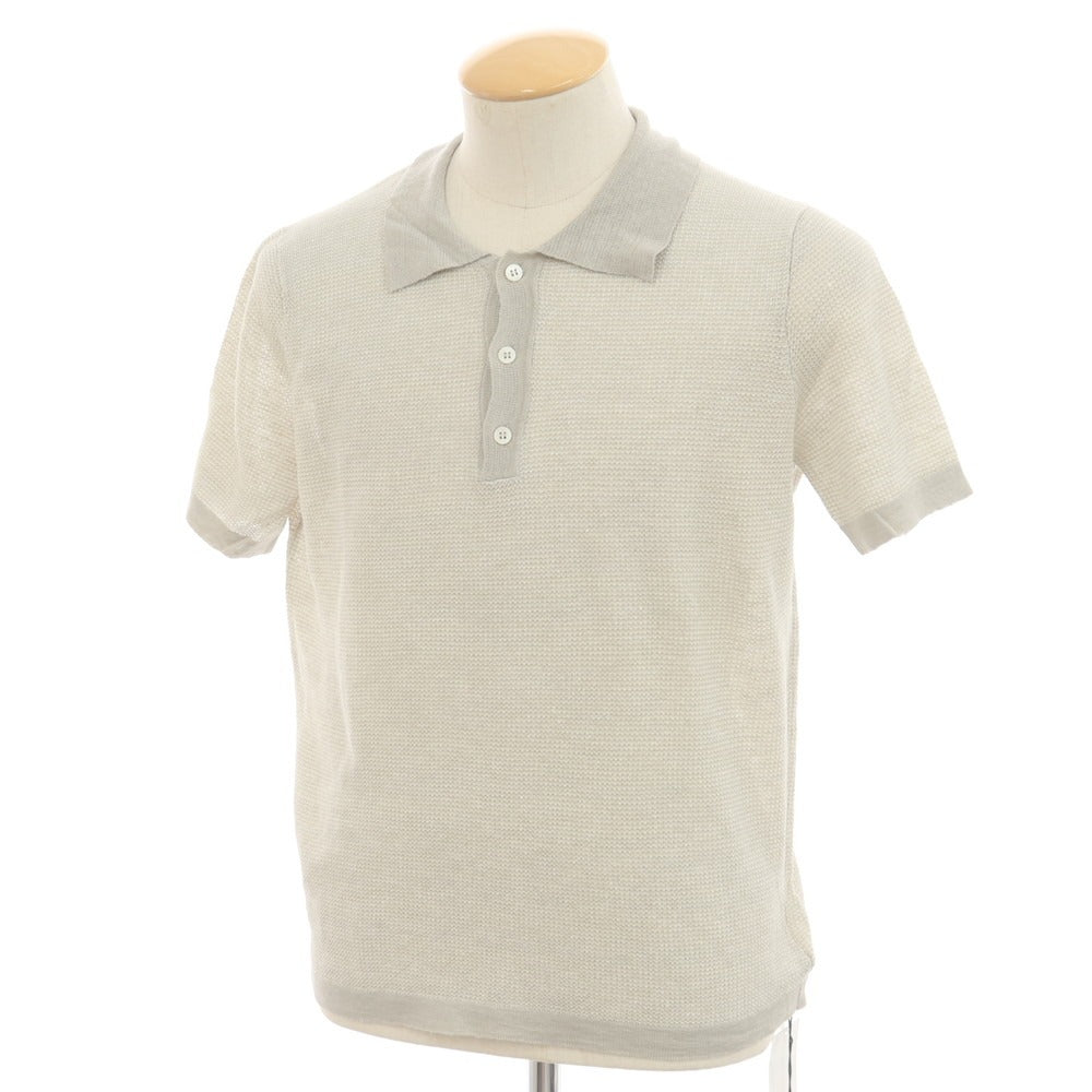 【新品】ザノーネ ZANONE リネン 半袖 ポロニット ライトグレーxホワイト【 44 】【 状態ランクN 】【 メンズ 】
