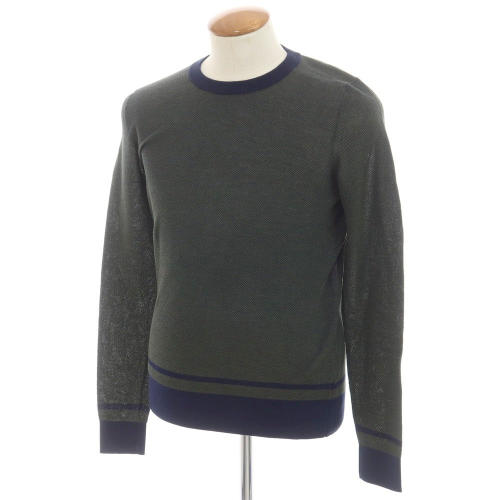 【新品】ザノーネ ZANONE コットン クルーネック ポロニット オリーブグリーンxネイビー【サイズ46】【 状態ランクN 】【 メンズ 】[EPD]