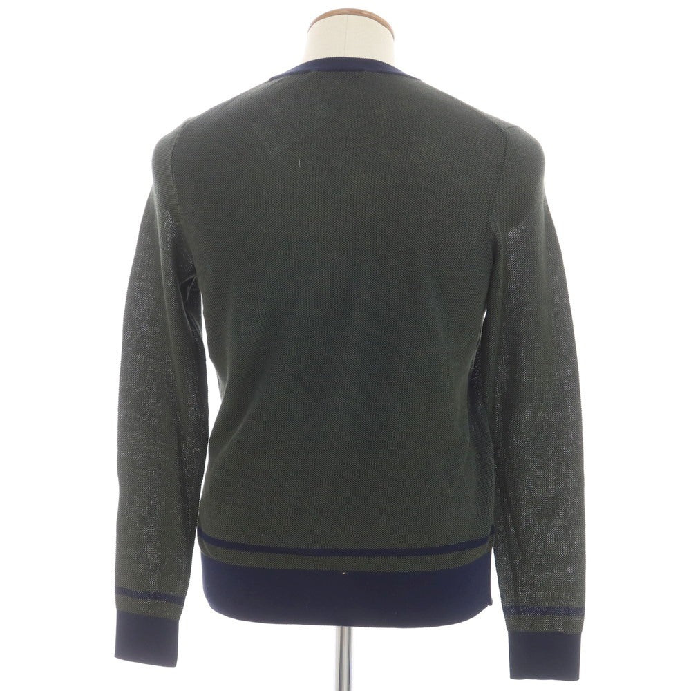 【新品】ザノーネ ZANONE コットン クルーネック ポロニット オリーブグリーンxネイビー【 46 】【 状態ランクN 】【 メンズ 】