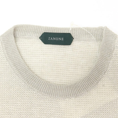 【新品】ザノーネ ZANONE リネン クルーネック 半袖 プルオーバーニット ライトグレーxホワイト【 44 】【 状態ランクN 】【 メンズ 】