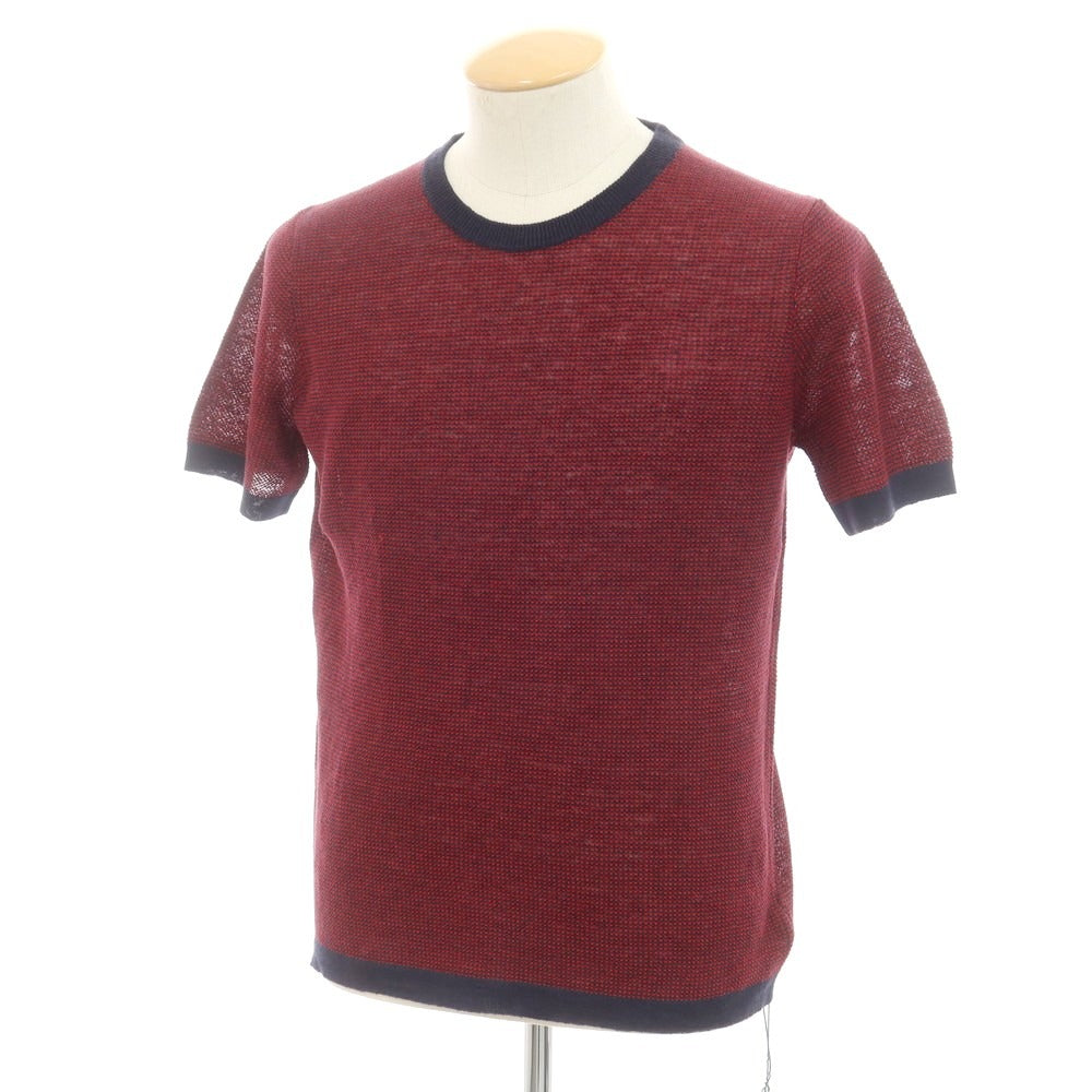 【新品】ザノーネ ZANONE リネン クルーネック 半袖 プルオーバーニット レッドxネイビー【 44 】【 状態ランクN 】【 メンズ 】