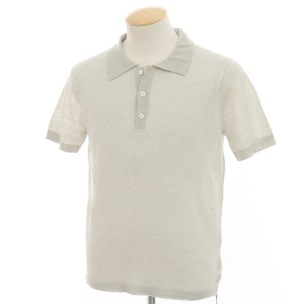 【新品】ザノーネ ZANONE リネン 半袖 ポロニット ライトグレーxホワイト【 44 】【 状態ランクN 】【 メンズ 】