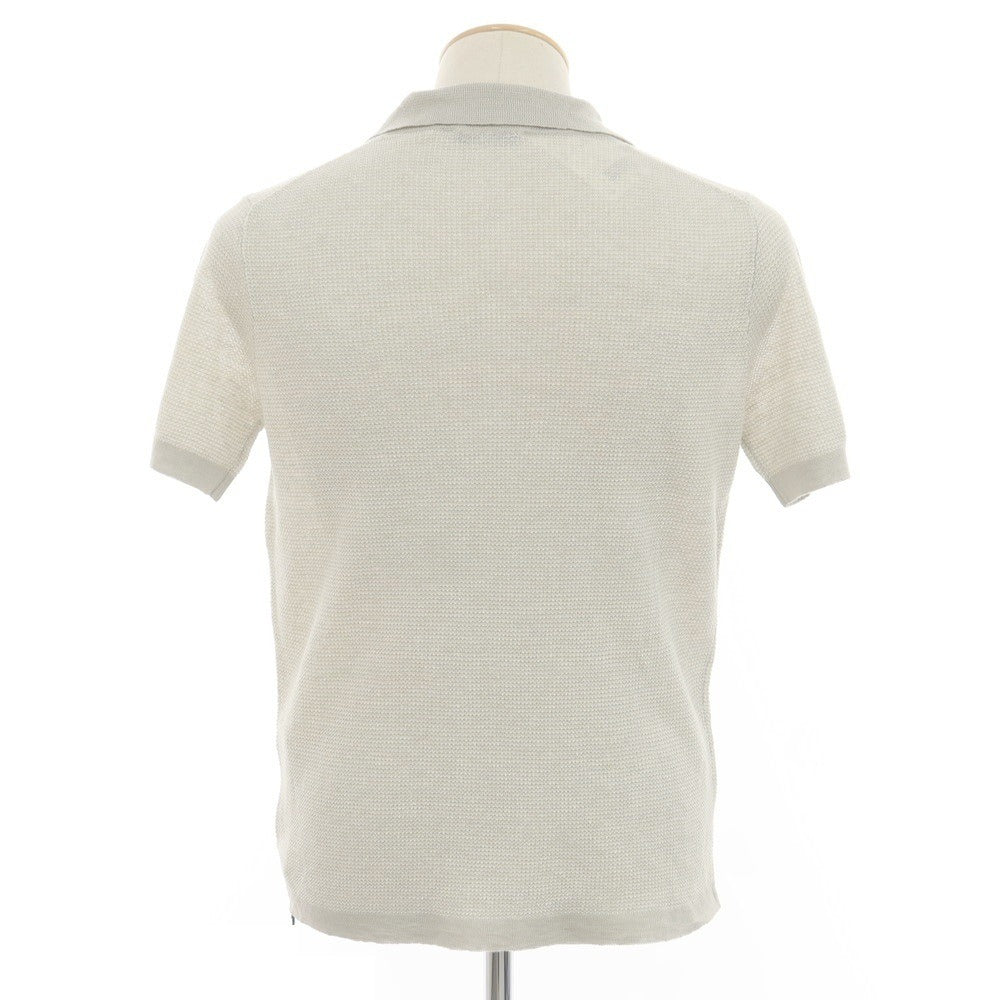【新品】ザノーネ ZANONE リネン 半袖 ポロニット ライトグレーxホワイト【 44 】【 状態ランクN 】【 メンズ 】