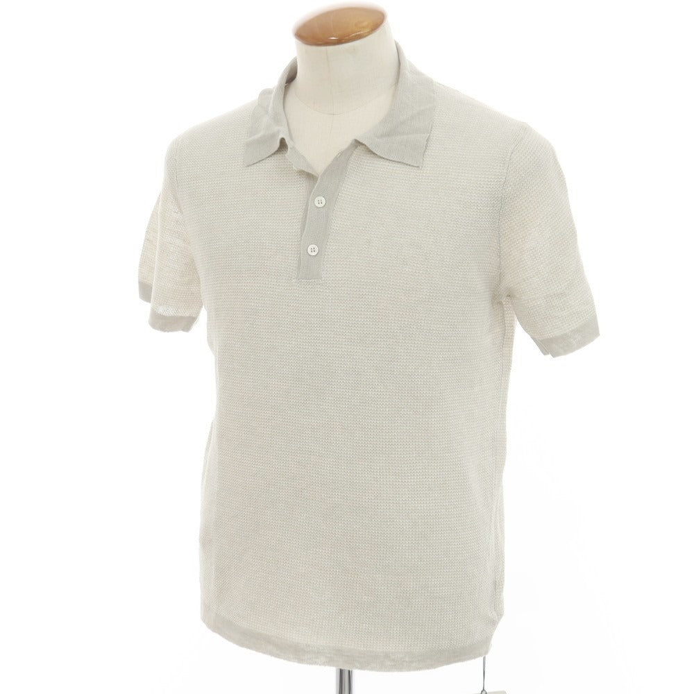 【新品】ザノーネ ZANONE リネン 半袖 ポロニット ライトグレーxホワイト【 46 】【 状態ランクN 】【 メンズ 】