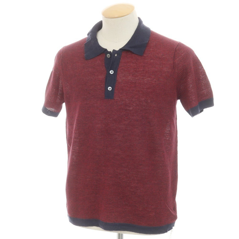 【新品】ザノーネ ZANONE リネン 半袖 ポロニット レッドxネイビー【 44 】【 状態ランクN 】【 メンズ 】