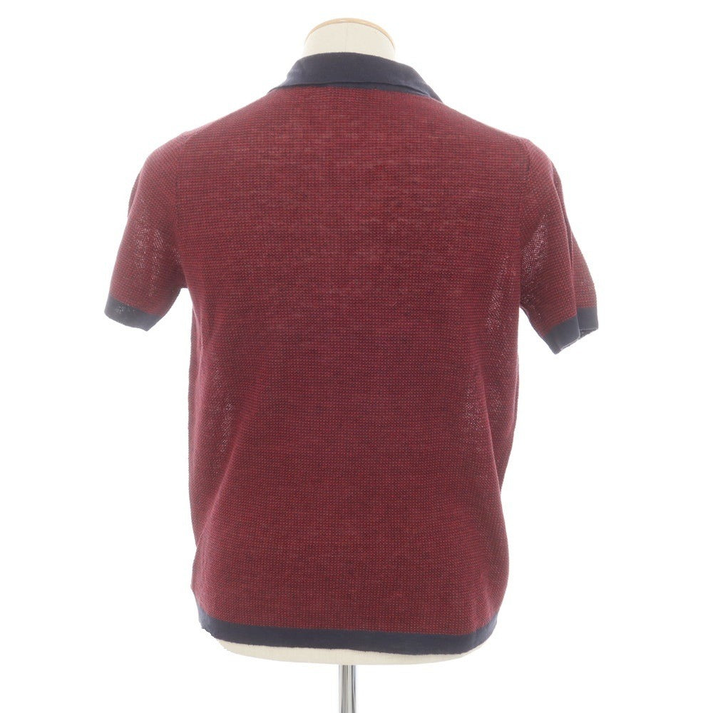 【新品】ザノーネ ZANONE リネン 半袖 ポロニット レッドxネイビー【 44 】【 状態ランクN 】【 メンズ 】
