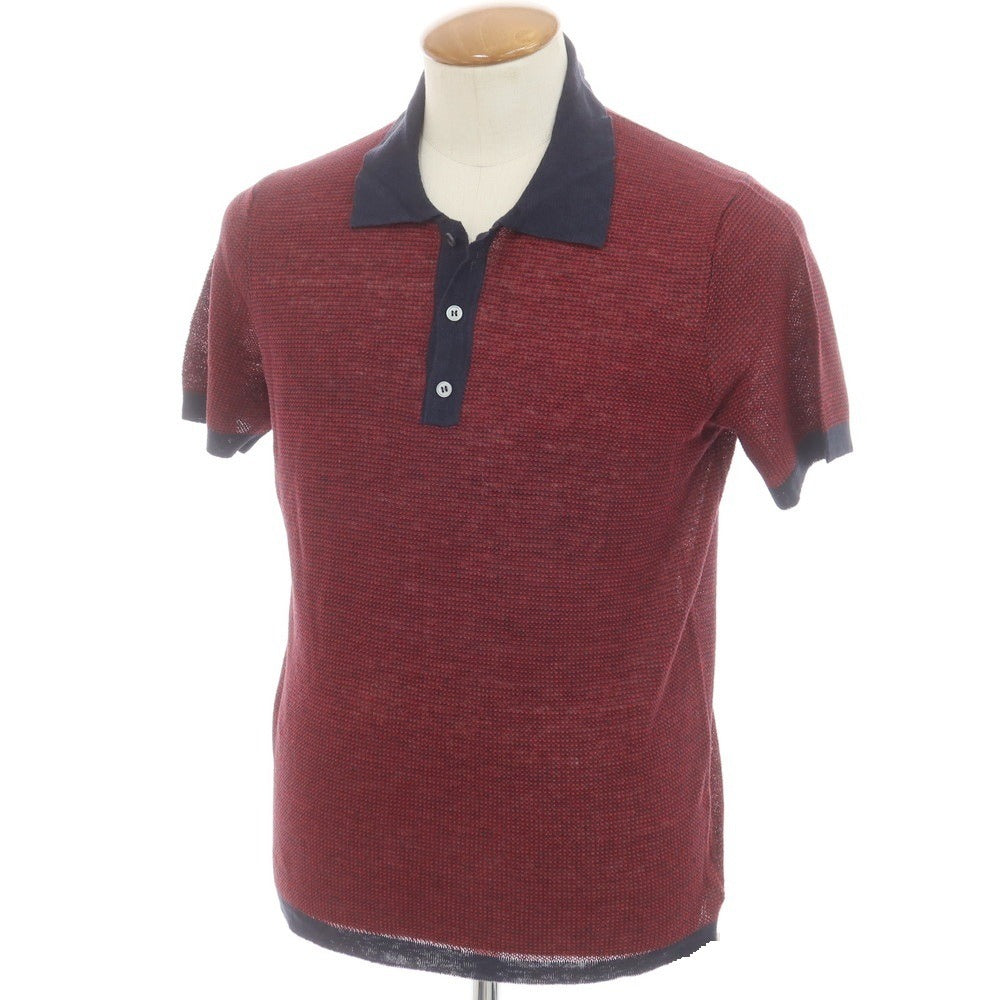 【新品】ザノーネ ZANONE リネン 半袖 ポロニット レッドxネイビー【 46 】【 状態ランクN 】【 メンズ 】