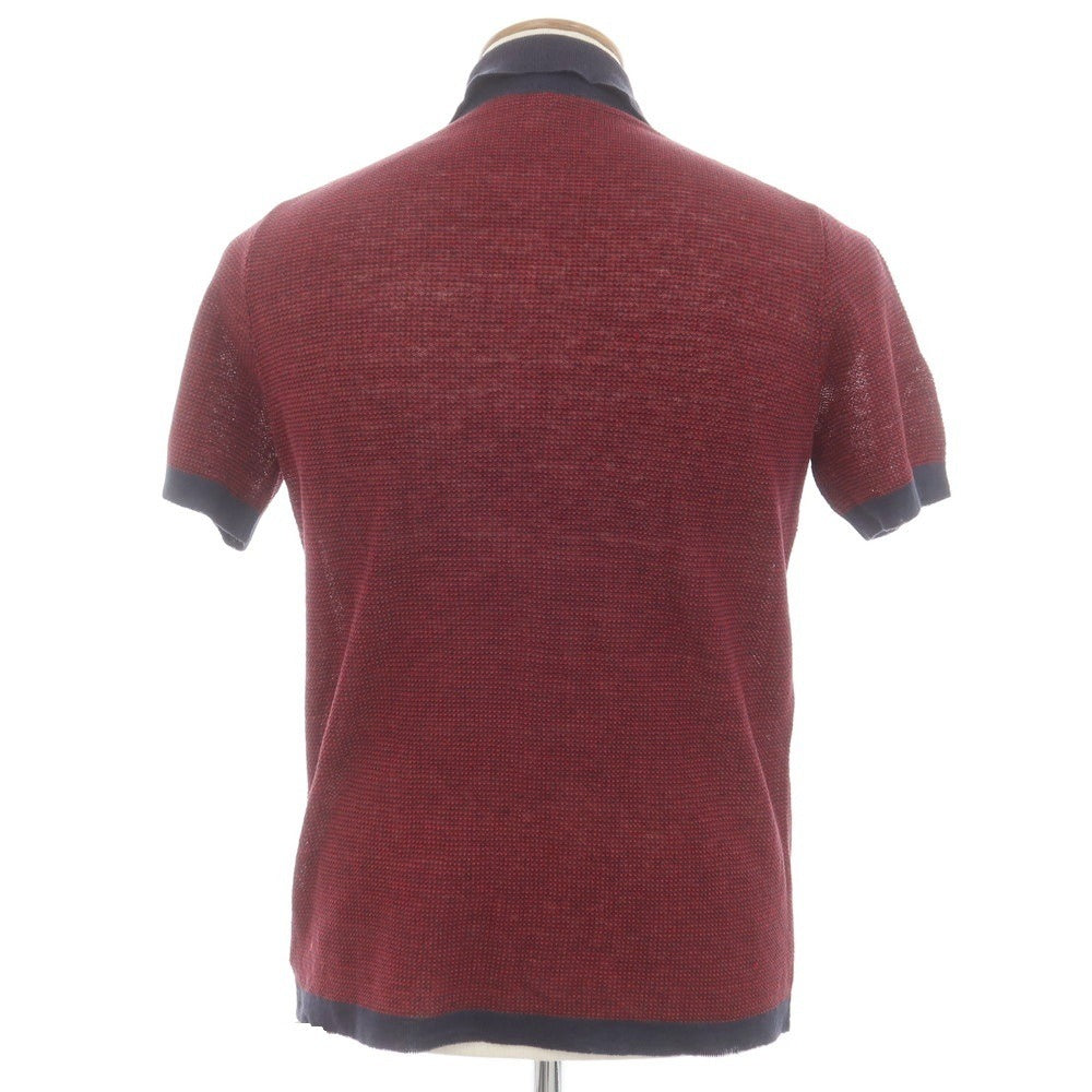 【新品】ザノーネ ZANONE リネン 半袖 ポロニット レッドxネイビー【 46 】【 状態ランクN 】【 メンズ 】