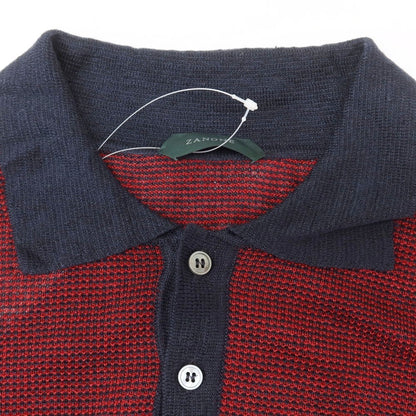 [New] ZANONE Linen Short Sleeve Polo Knit Red x Navy [46] [Condition Rank N] [Men&