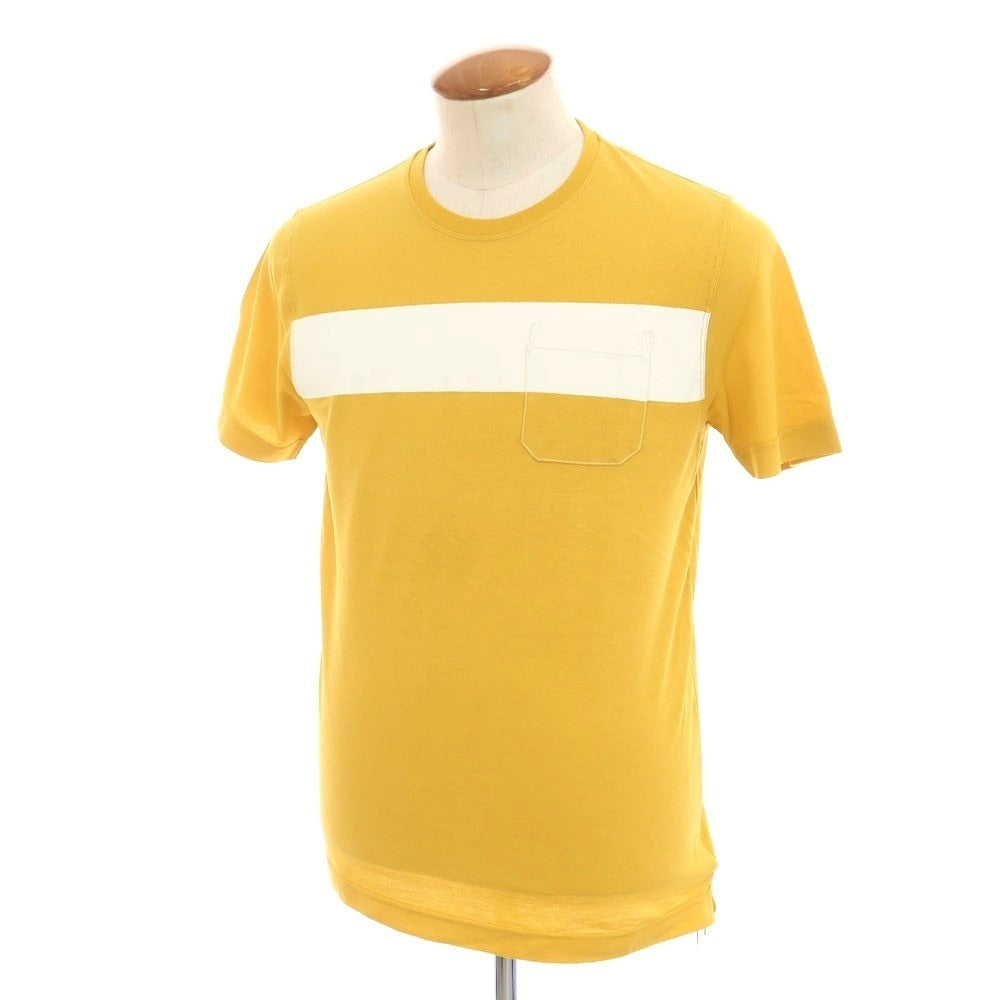 【新品】ザノーネ ZANONE アイスコットン クルーネック ポケット 半袖Ｔシャツ イエローxホワイト【 46 】【 状態ランクN 】【 メンズ 】