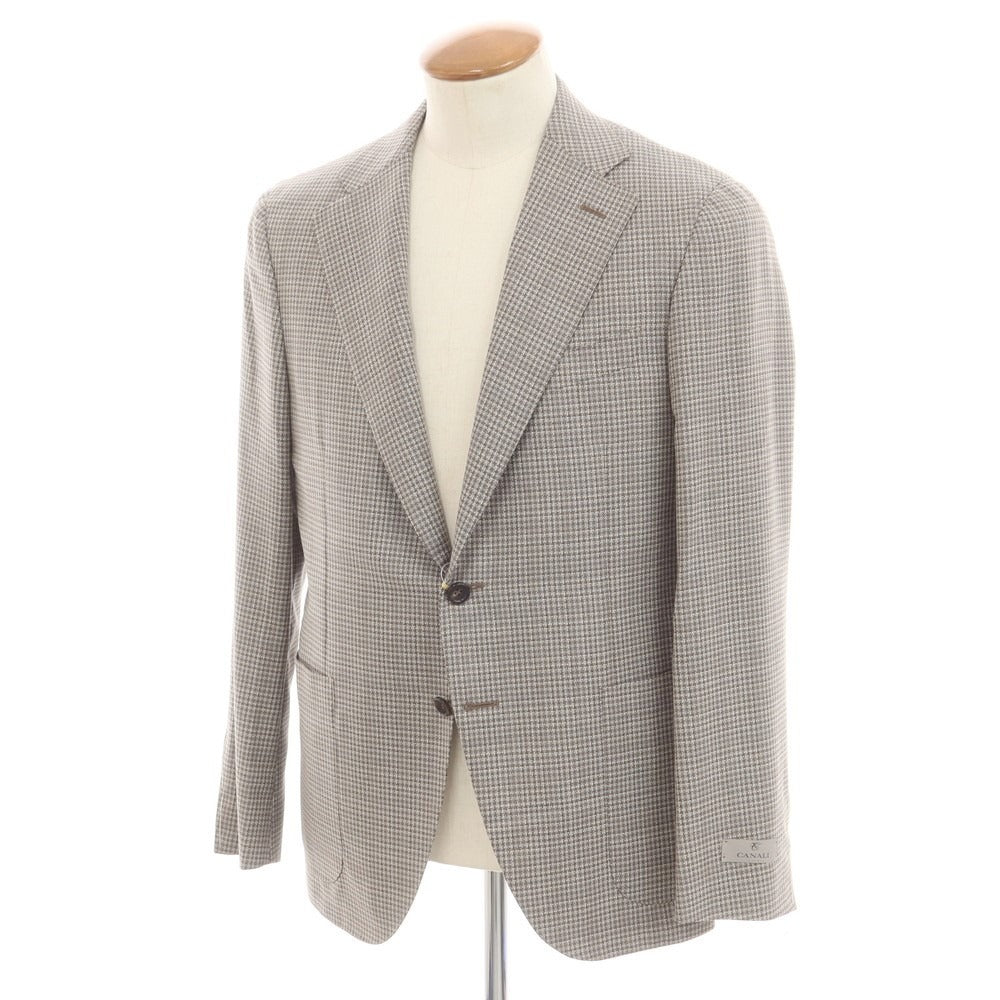 【新品】カナーリ CANALI ウール チェック テーラードジャケット ブラウンxグレー【 50 】【 状態ランクN 】【 メンズ 】