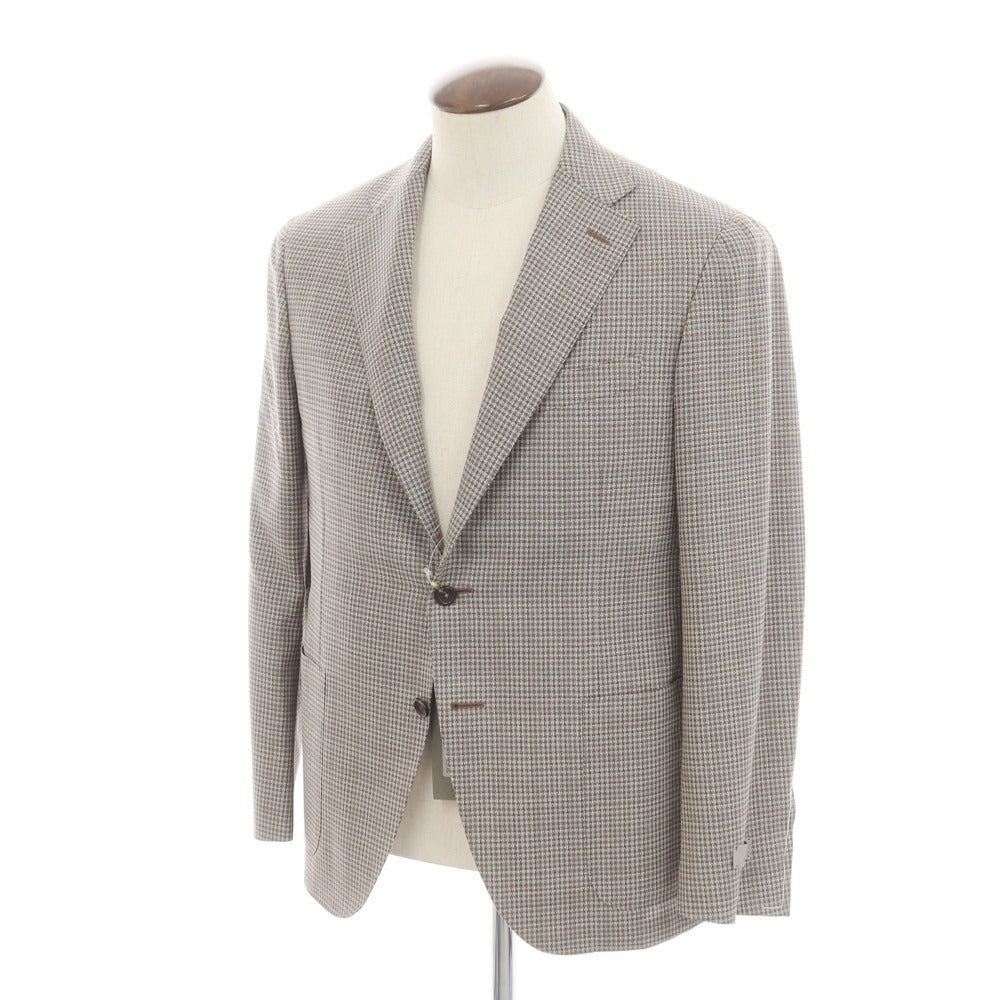 【新品】カナーリ CANALI ウール チェック テーラードジャケット ブラウンxグレー【 52 】【 状態ランクN 】【 メンズ 】