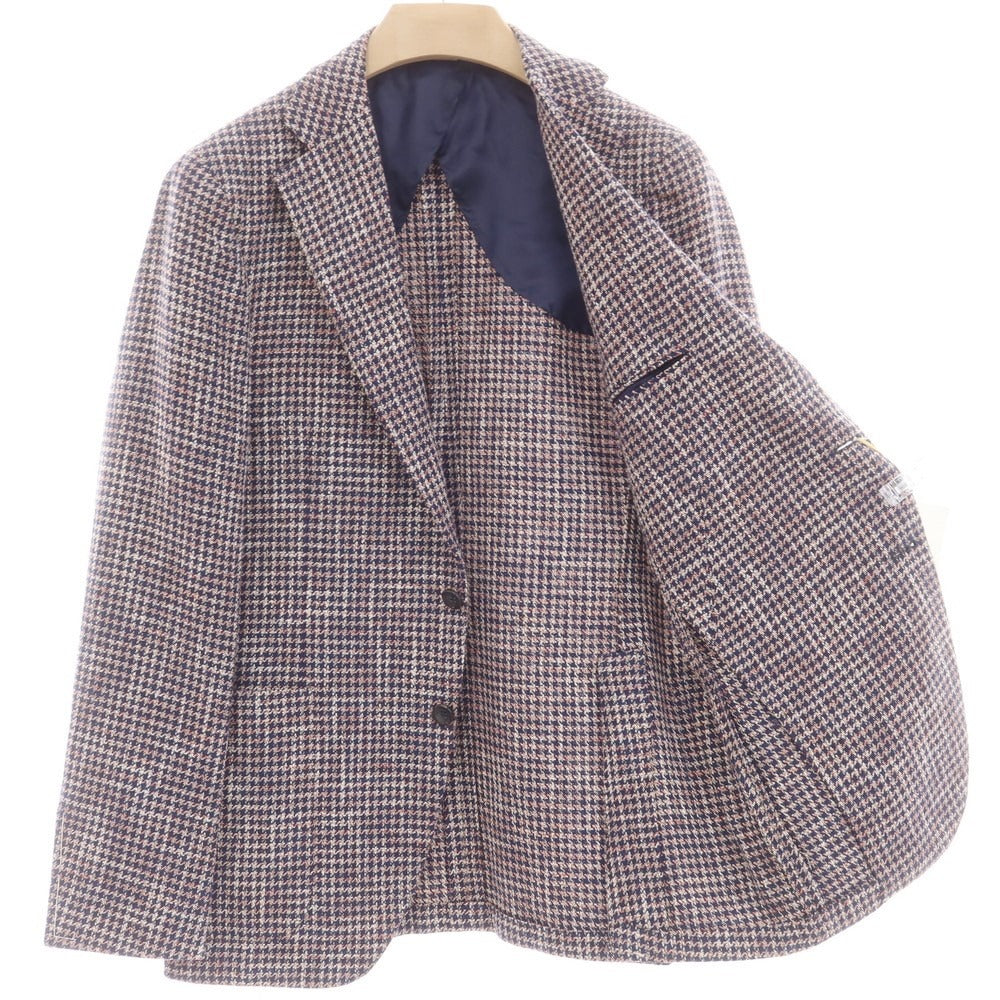 【新品】カナーリ CANALI コットンリネンウール ハウンドトゥース テーラードジャケット ネイビーxレッド【 48 】【 状態ランクN 】【 メンズ 】