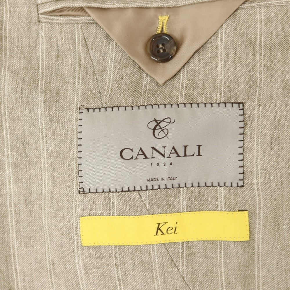 【新品】カナーリ CANALI リネン ストライプ テーラードジャケット ベージュxホワイト【 48 】【 状態ランクN 】【 メンズ 】