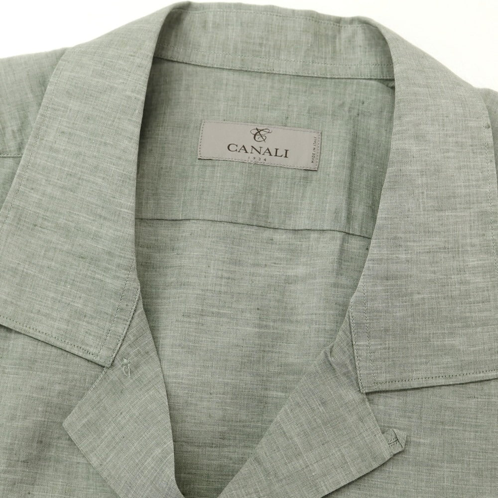 【新品】カナーリ CANALI リネンコットン オープンカラー 半袖シャツ セージ【 XL 】【 状態ランクN 】【 メンズ 】