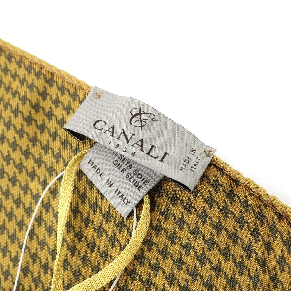 【新品】カナーリ CANALI シルク ドット柄 ポケットチーフ オリーブxイエロー【GRN】【S/S/A/W】【状態ランクN】【メンズ】