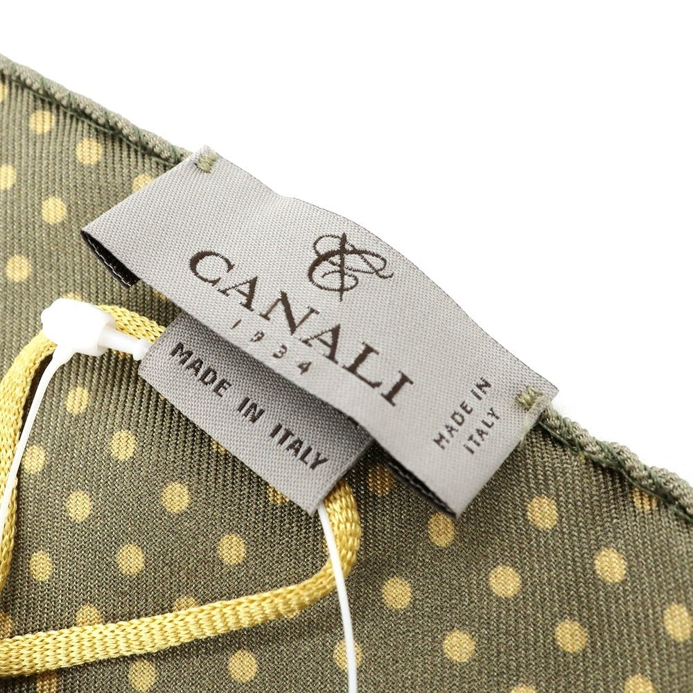 【新品アウトレット】カナーリ CANALI シルク 小紋柄 ポケットチーフ オリーブグリーンxイエロー【GRN】【S/S/A/W】【状態ランクN-】【メンズ】