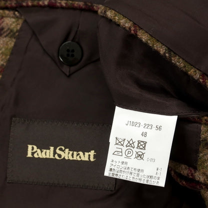 【中古】【未使用】ポールスチュアート PAUL STUART ウール チェック テーラードジャケット カーキ系xボルドー【 48 】【 状態ランクS 】【 メンズ 】