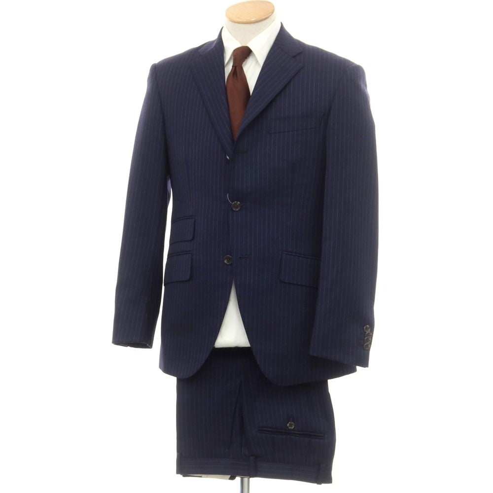 【中古】アザブテーラー azabu tailor ウール ピンストライプ 3つボタンスーツ ネイビーxホワイト【 44/82 】【 状態ランクD 】【 メンズ 】