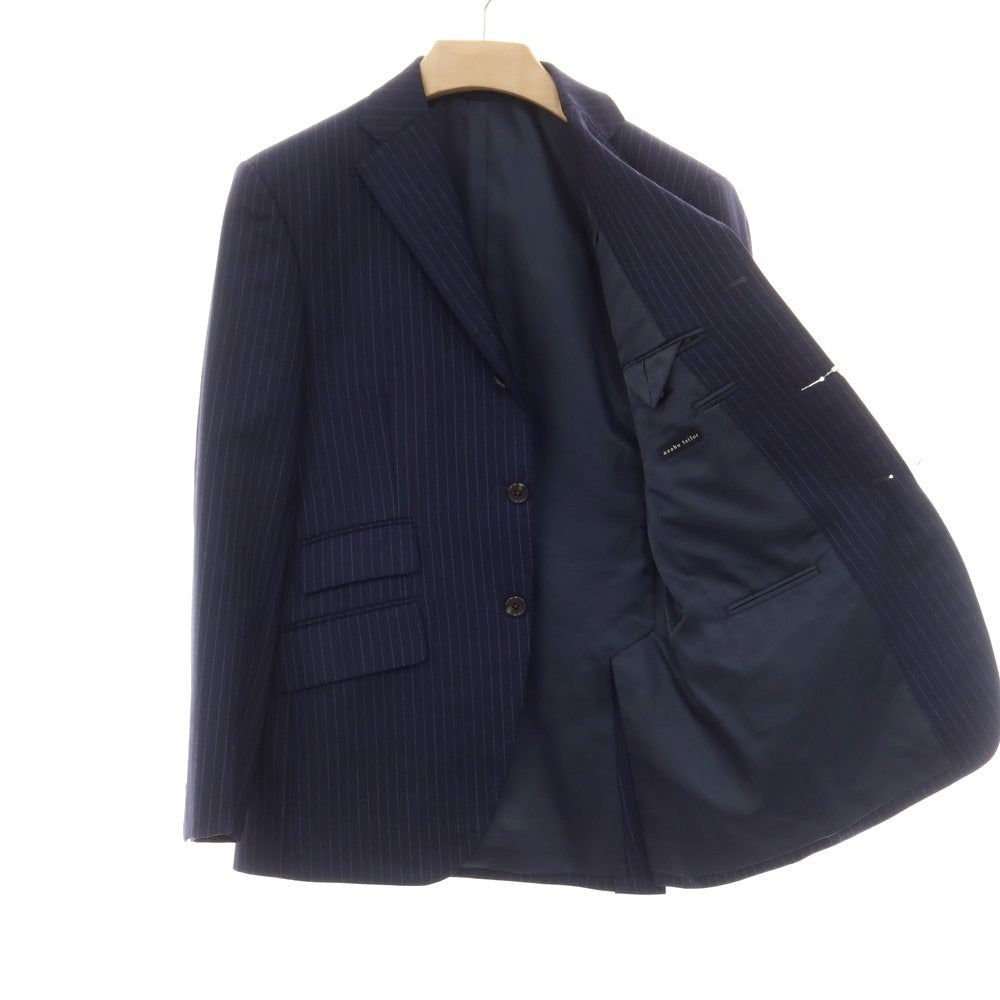 【中古】アザブテーラー azabu tailor ウール ピンストライプ 3つボタンスーツ ネイビーxホワイト【 44/82 】【 状態ランクD 】【 メンズ 】