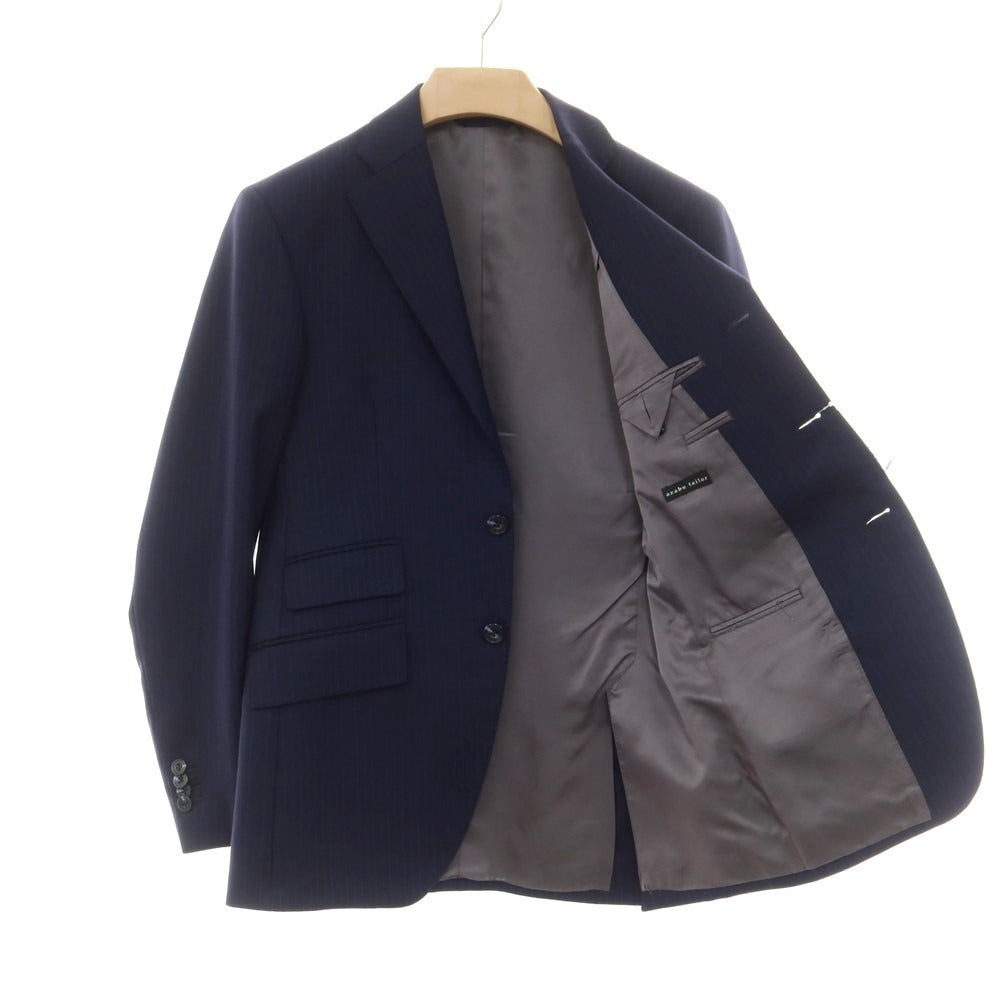 【中古】アザブテーラー azabu tailor ウール ピンストライプ 3つボタンスーツ ネイビーxブルー【 44/82 】【 状態ランクD 】【 メンズ 】