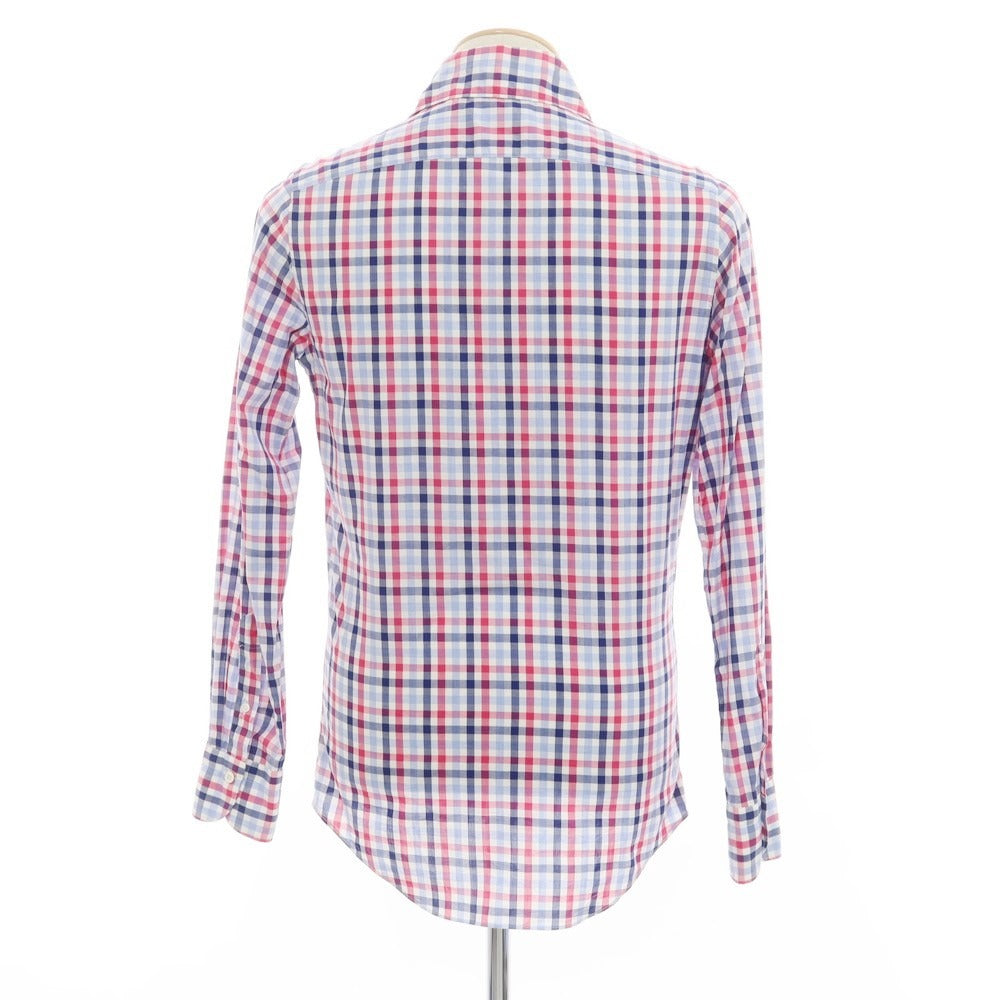 [Used] Finamore Cotton Check Horizontal Collar Shirt Light Blue x Pink [37] [Condition Rank D] [Men&