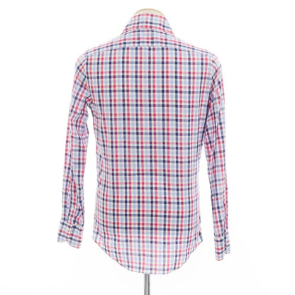 [Used] Finamore Cotton Check Horizontal Collar Shirt Light Blue x Pink [37] [Condition Rank D] [Men&