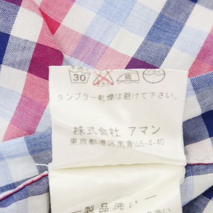 [Used] Finamore Cotton Check Horizontal Collar Shirt Light Blue x Pink [37] [Condition Rank D] [Men&