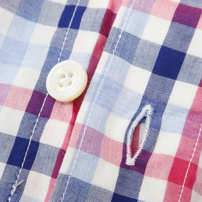 [Used] Finamore Cotton Check Horizontal Collar Shirt Light Blue x Pink [37] [Condition Rank D] [Men&