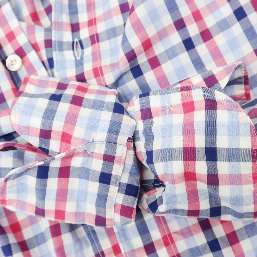 [Used] Finamore Cotton Check Horizontal Collar Shirt Light Blue x Pink [37] [Condition Rank D] [Men&