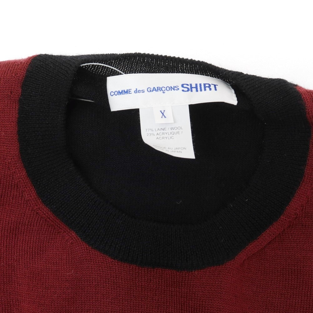 【中古】コムデギャルソンシャツ COMME des GARCONS SHIRT 2018年秋冬 ウールアクリル クルーネック プルオーバーニット ワインレッドxブルー【 X 】【 状態ランクB 】【 メンズ 】