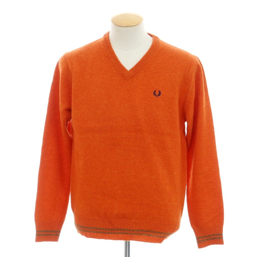 【中古】【未使用】フレッドペリー FRED PERRY ウール Vネック プルオーバーニット オレンジ【 M 】【 状態ランクS 】【 メンズ 】