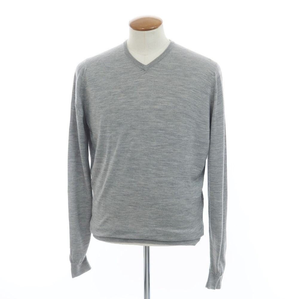 【中古】ジョンスメドレー JOHN SMEDLEY BEAMS F別注 ウール Vネック プルオーバーニット ライトグレー【 L 】【 状態ランクB 】【 メンズ 】