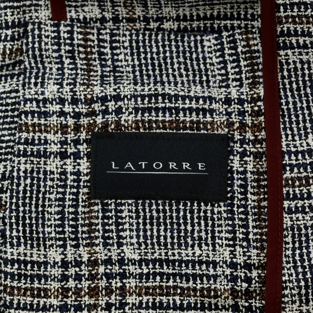 【中古】サルトリア ラトレ SARTORIA LATORRE レーヨンコットンナイロン チェック ジャケット ネイビーxホワイト【 50 】【 状態ランクB 】【 メンズ 】