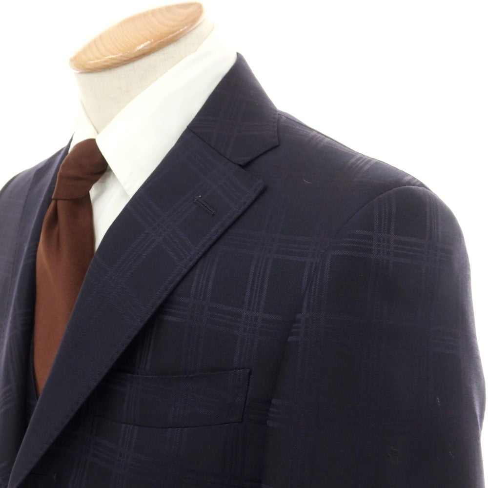 【中古】アザブテーラー azabu tailor スリーピース ウール チェック 3つボタンスーツ ネイビー【 44/46/82 】【 状態ランクC 】【 メンズ 】