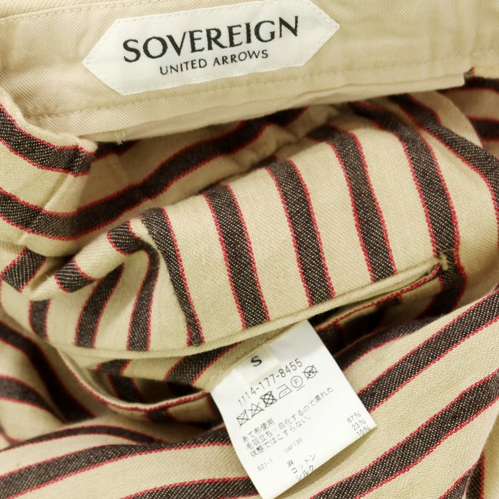 【中古】ソブリン SOVEREIGN リネンコットンシルク ストライプ イージースラックスパンツ ベージュxダークブラウン【 S 】【 状態ランクB 】【 メンズ 】