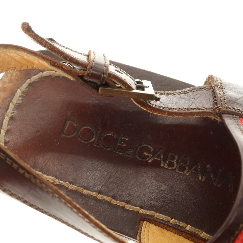 【中古】ドルチェアンドガッバーナ DOLCE&amp;GABBANA レザー ストラップ サンダル ブラウン【 71/2（箱記載） 】【 状態ランクD 】【 メンズ 】